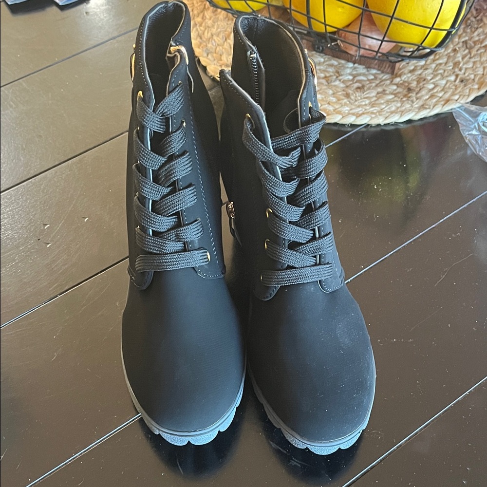 Black Lace-Up Ankle Boots